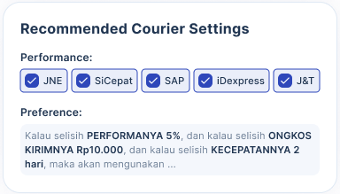 contoh dashboard pilihan kurir